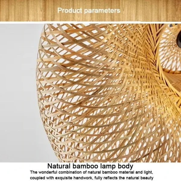 Bamboo Weaving LED Pendant Light HandMade Vintage Home Hanging Chandelier Lampshade Dining Living Room Indoor Fixtures - Image 6