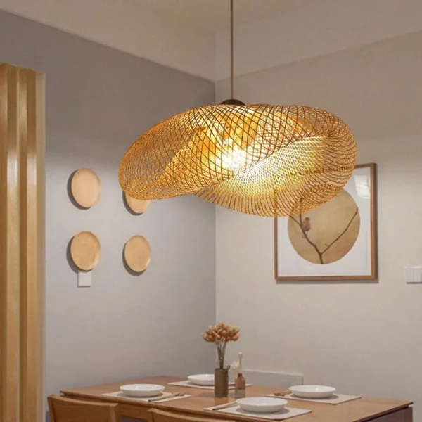 Bamboo Weaving LED Pendant Light HandMade Vintage Home Hanging Chandelier Lampshade Dining Living Room Indoor Fixtures - Image 2