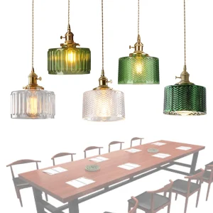 Suspension Green Stripe Glass Chandelier E27 Restaurant Pendant Light For Dining Room Kitchen Cafe Bedside Hanging Lamp Fixtures