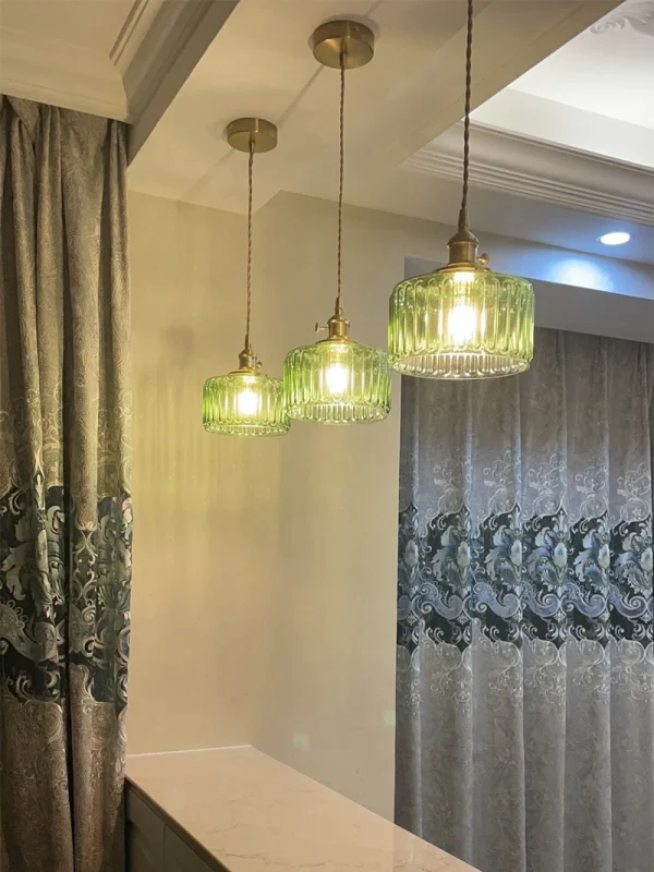 Suspension Green Stripe Glass Chandelier E27 Restaurant Pendant Light For Dining Room Kitchen Cafe Bedside Hanging Lamp Fixtures - Image 2