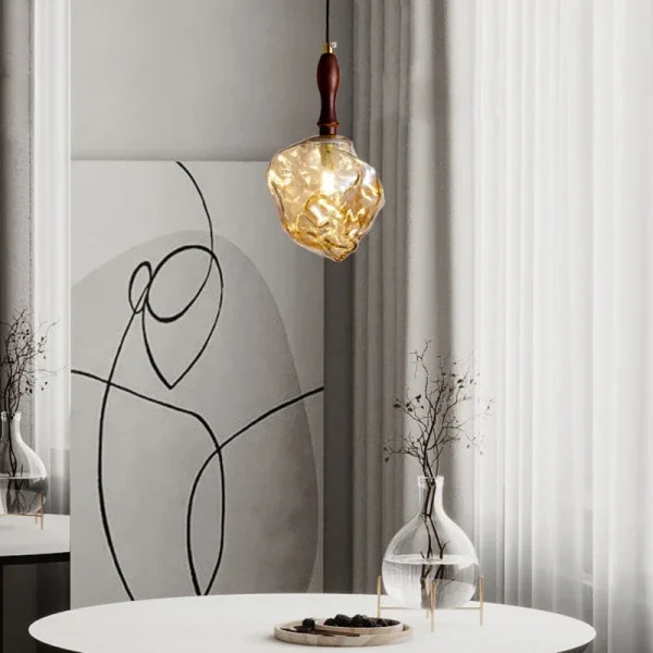 Single Glass Pendant Lamp Walnut Wood Modern Italian Eye Protection Bedside Small Pendant Light Retro Dining Room Entryway Lamps - Image 2
