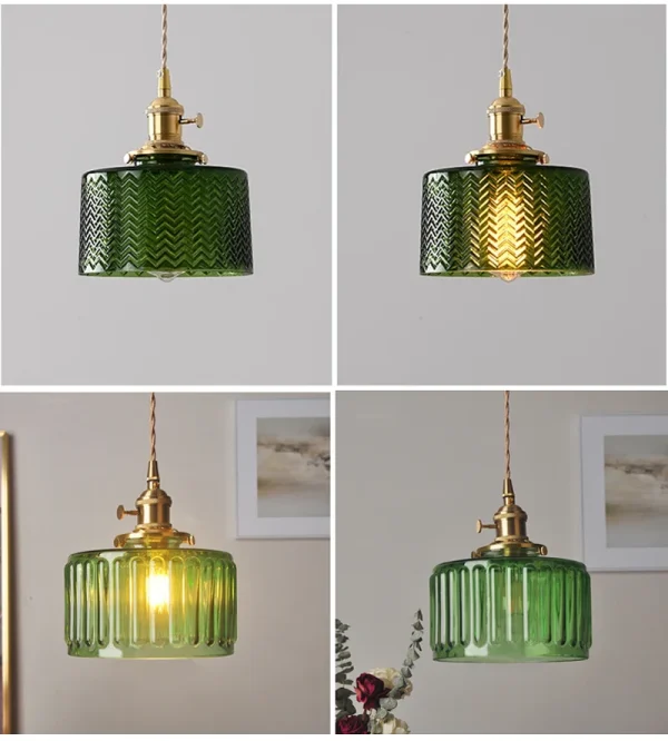 Suspension Green Stripe Glass Chandelier E27 Restaurant Pendant Light For Dining Room Kitchen Cafe Bedside Hanging Lamp Fixtures - Image 5