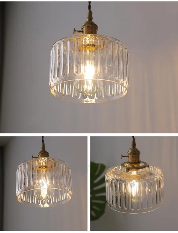 Suspension Green Stripe Glass Chandelier E27 Restaurant Pendant Light For Dining Room Kitchen Cafe Bedside Hanging Lamp Fixtures - Image 4