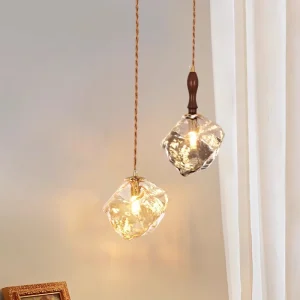 Single Glass Pendant Lamp Walnut Wood Modern Italian Eye Protection Bedside Small Pendant Light Retro Dining Room Entryway Lamps