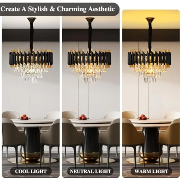 Modern Crystal Chandeliers 3 Tiers Black and Gold Pendant Light Fixtures, 5 Lights Black Modern Chandeliers for Living Room Din - Image 5